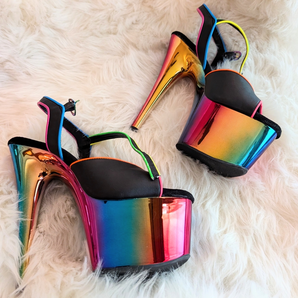 Pleaser Adore 709 Rainbow Chrome Heels - Picture 2 of 11